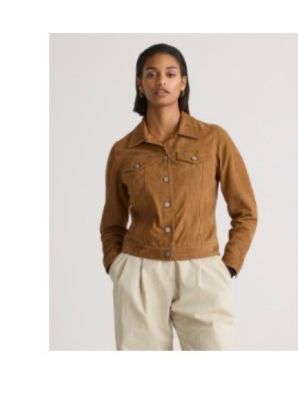 Quince Tan Suede Trucker Jacket